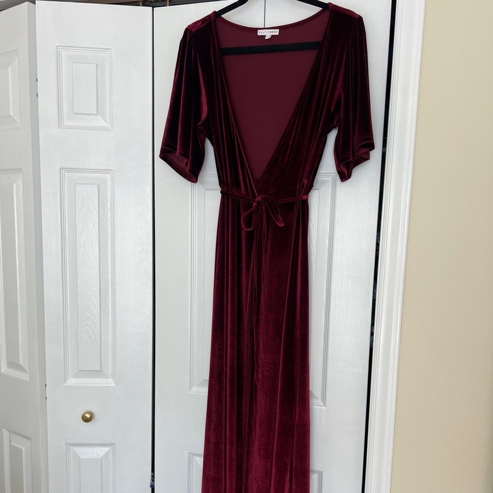 Baltic Born Red Plunge Gown with Flutter Sleeves